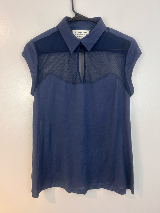 Maison Martin Margiela Tops - Maison Margiela Sheer Panel Mesh Keyhole Blue Lightweight Polo Top Size 10